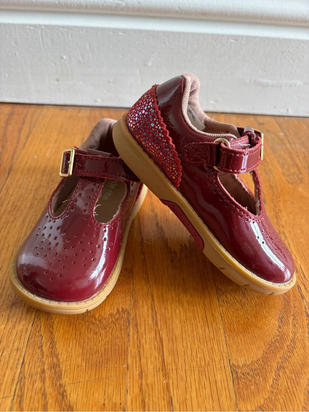Stride Rite Girls Patent Mary Jane Shoes - Burgundy with Gum Sole